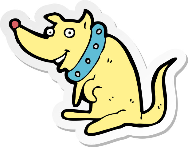 贴纸的一个卡通快乐的狗在大项圈图片下载