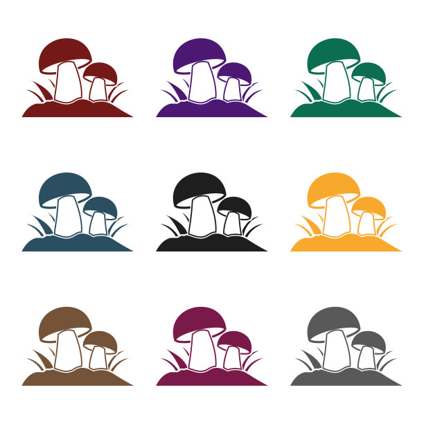 蘑菇图标在黑色风格孤立在白色图片下载