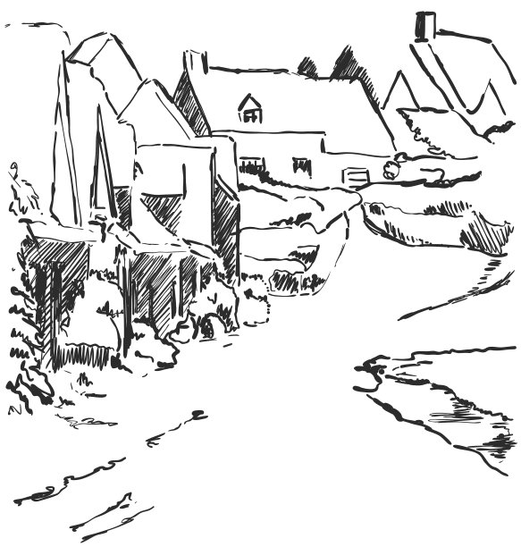 冬季景观小品村与屋图片下载