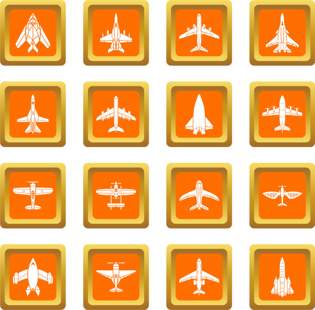 飞机俯视图图标设置橙色方形图片下载