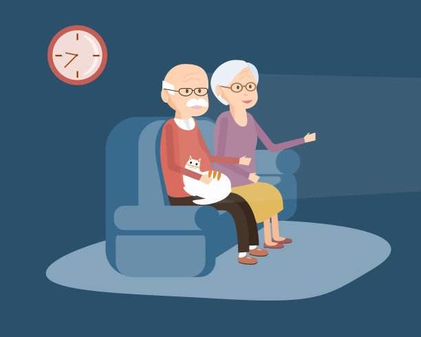 一对老夫妇坐在沙发上看电视图片下载