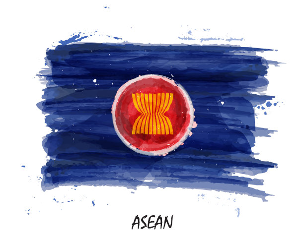 写实水彩画东盟旗帜图片下载