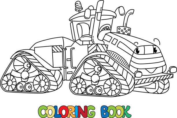有趣的大拖拉机与眼睛着色书图片下载