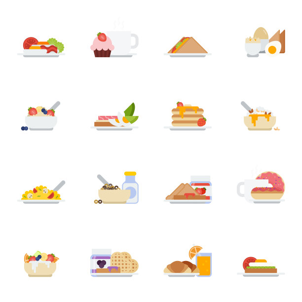 早餐图标的设置在平坦的风格图片下载