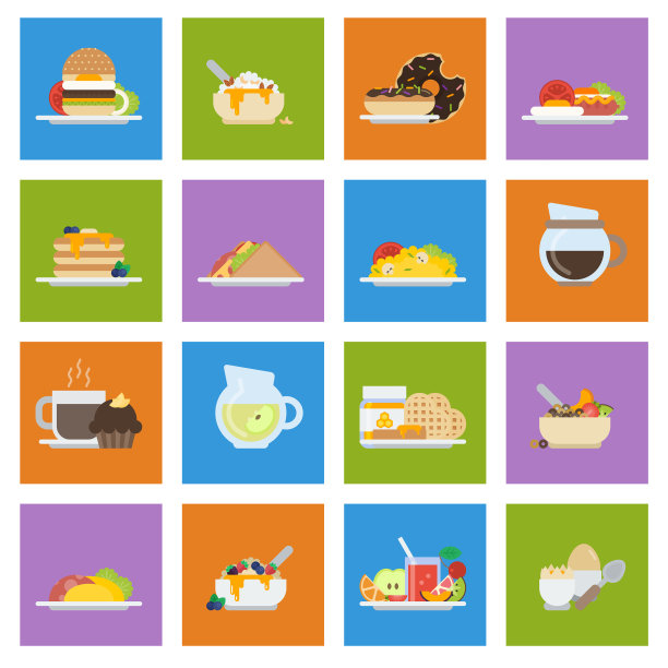 早餐图标的设置在平坦的风格图片下载