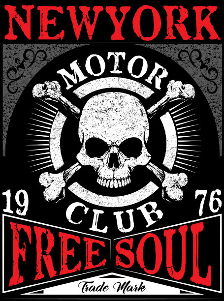 摩托车海报设计头盖骨时尚t恤图形图片下载