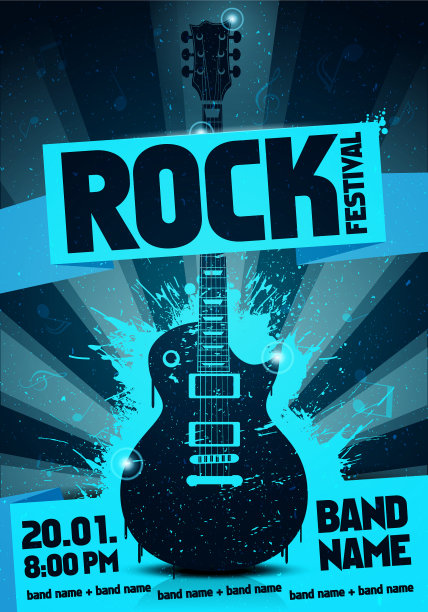 摇滚节日派对传单设计与吉他图片下载