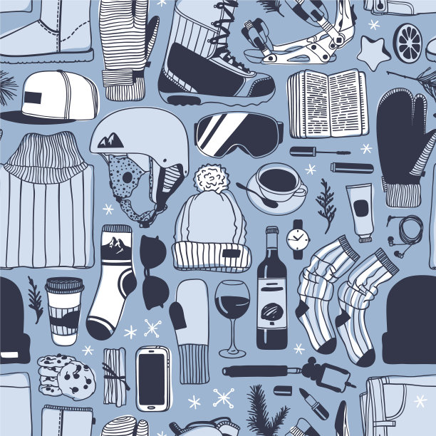 手绘时尚滑雪板的东西图片下载