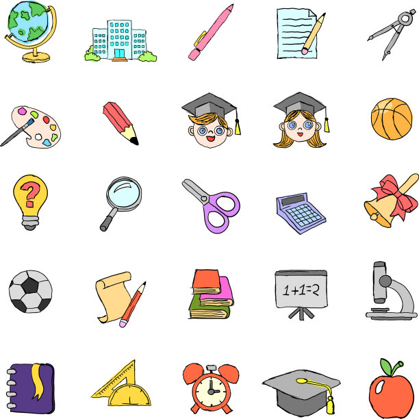 彩色涂鸦学校图标合集图片下载