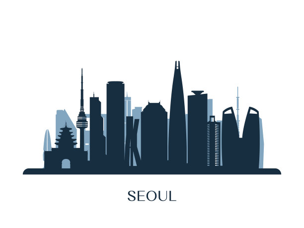 首尔天际线单色剪影图片下载