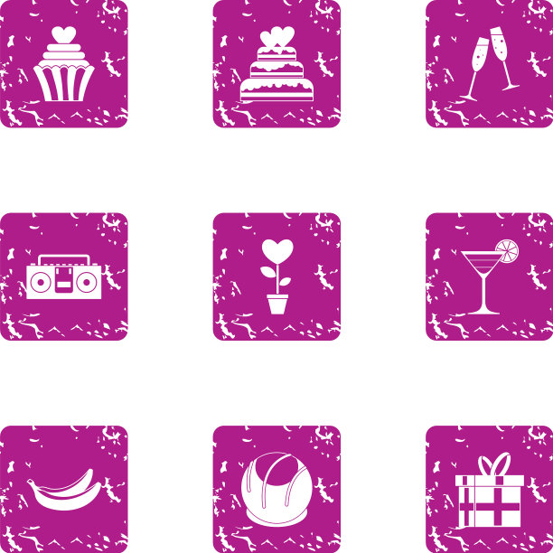 婚礼蛋糕图标设置垃圾摇滚风格图片下载