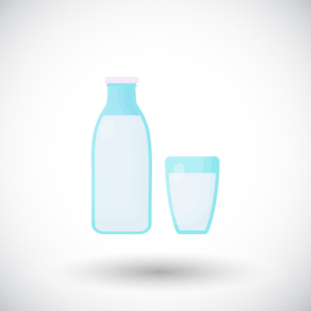 牛奶扁图标瓶和玻璃设计图片下载
