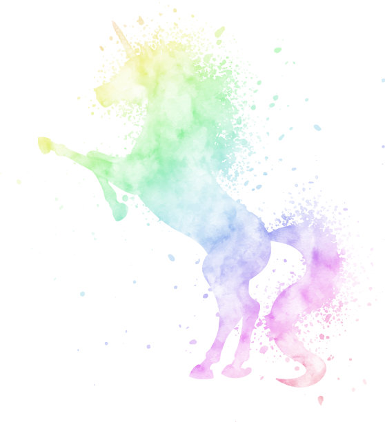 水彩画彩虹麒麟剪影图片下载