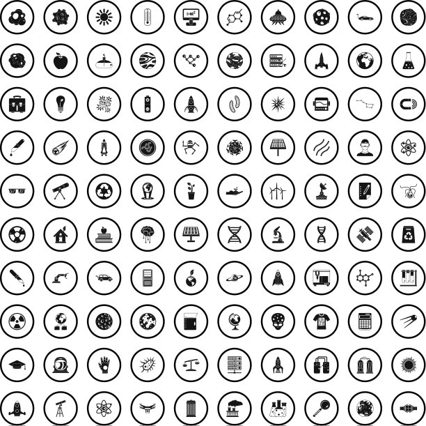100个空间科技图标设置简约风格图片下载