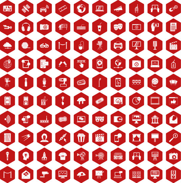 100多媒体图标六边形红色图片下载