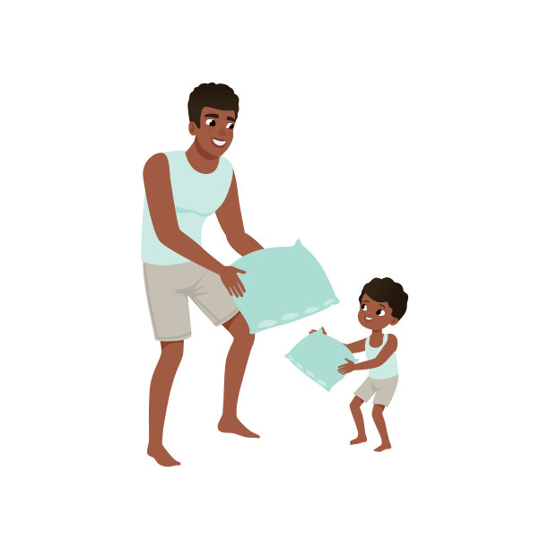 爸爸和儿子在玩枕头游戏图片下载