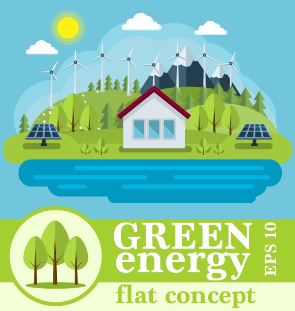安全的绿色能源理念在一个扁平的风格图片下载