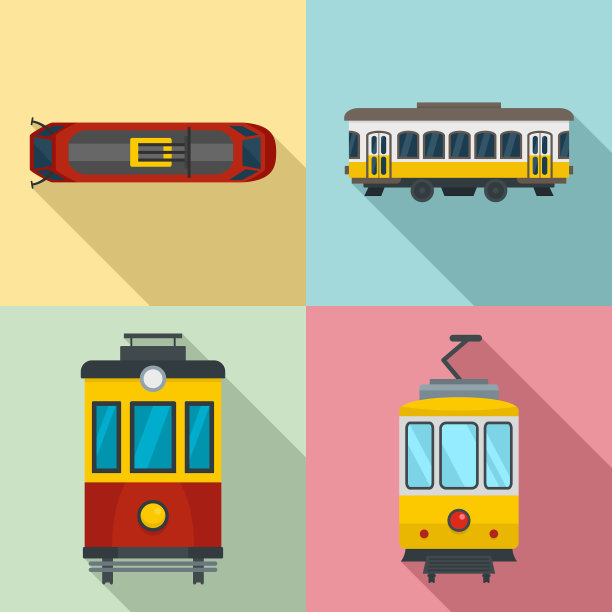 电车图标设置平面风格图片下载