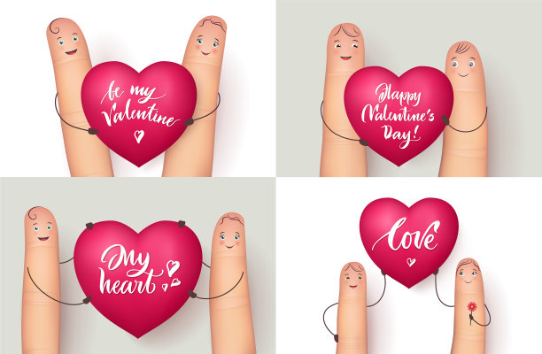 手指牵着刻有浪漫铭文的心图片下载