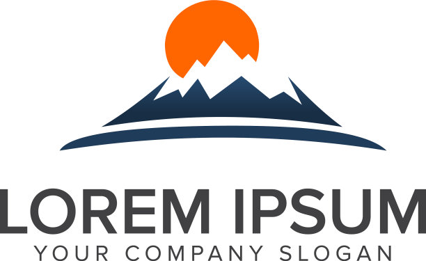 山和日落的标志是蓝色和橙色图片下载