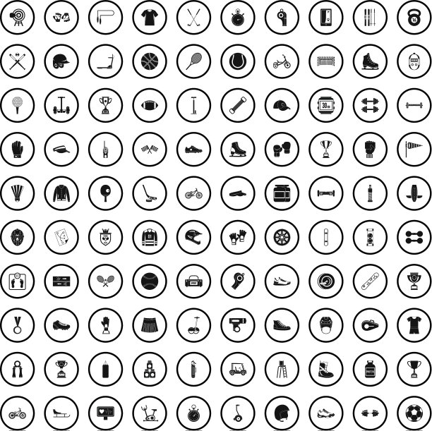 100个体育展览图标设置简约风格图片下载