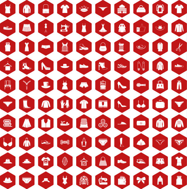 100缝纫图标六角形红色图片下载