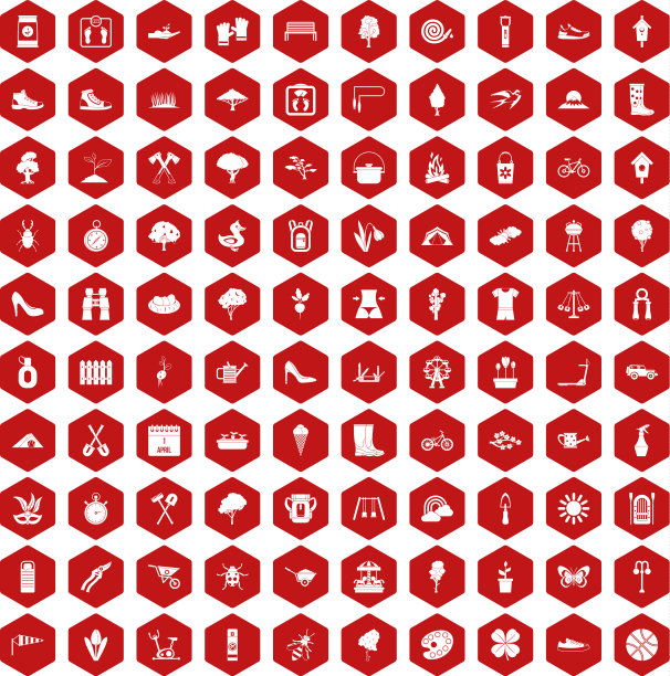 100个弹簧图标六角形红色图片下载