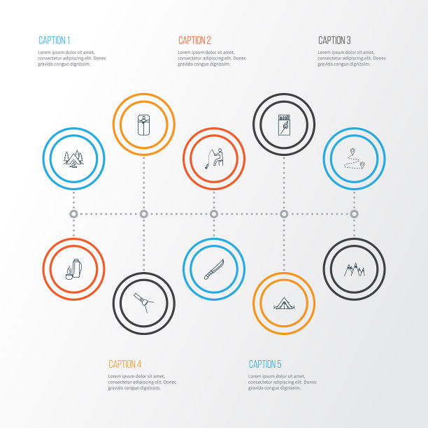 露营图标线风格设置与目的地图片下载