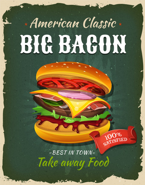 复古快餐培根汉堡海报图片下载