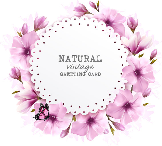 自然贺卡，粉红色的花和图片下载