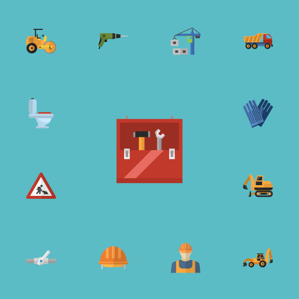 平图标工具箱挖掘机压路机和图片下载