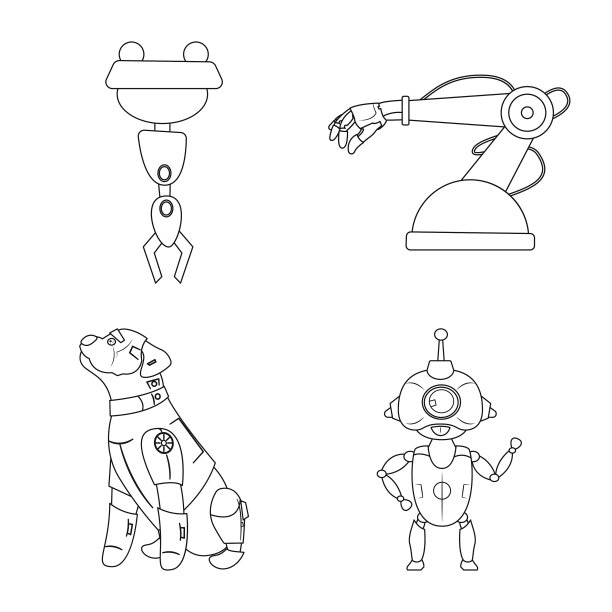 隔离对象机器人和工厂的图标集图片下载