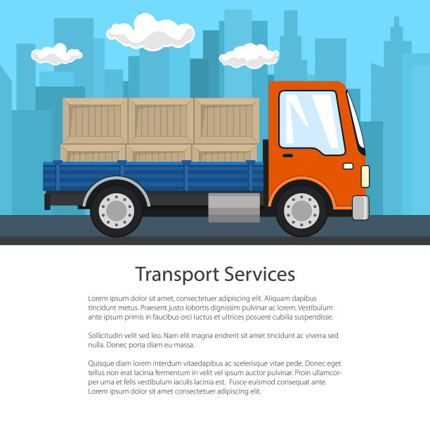 海报上的小卡车和箱子在路上图片下载