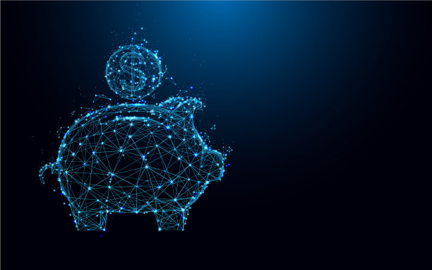 抽象的小猪储蓄罐和硬币形成线条和图片下载