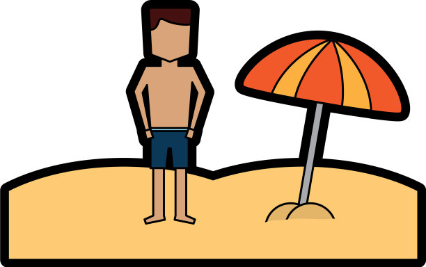 海滩热带男子站着与打开伞图片下载