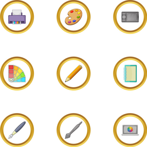 设计师设备图标设置卡通风格图片下载