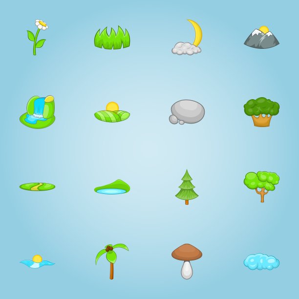 自然图标设置卡通风格图片下载