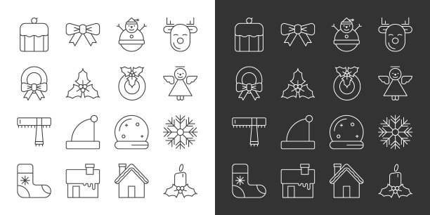 圣诞晚会和新年快乐细线图标图片下载