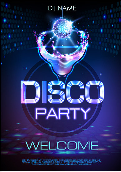 霓虹迪斯科鸡尾酒会海报图片下载