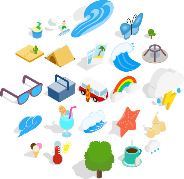 躺在沙滩上图标设置等距风格图片下载