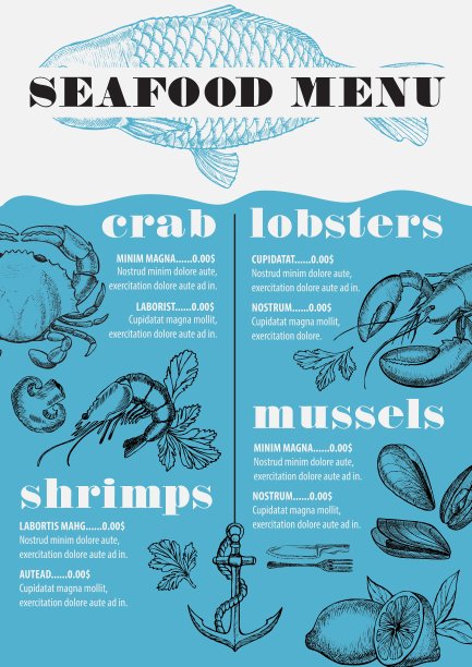 菜单海鲜餐厅食物模板餐垫图片下载