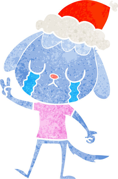 可爱的复古卡通狗穿着圣诞老人哭泣图片下载