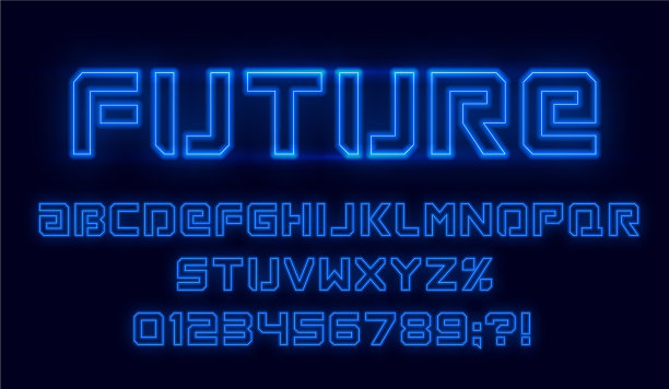 未来霓虹字体蓝色字母与数字图片下载