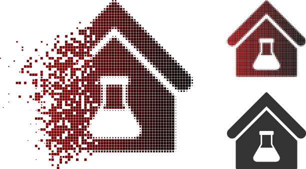 破碎像素半色调化学实验室建筑图标图片下载