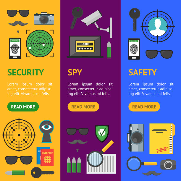 卡通安全和间谍旗帜垂直设置图片下载