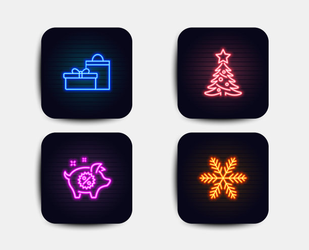 圣诞树礼物和小猪销售图标图片下载