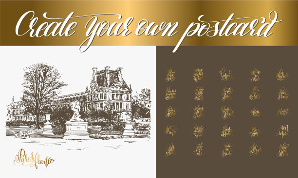 明信片创作者与素描的卢浮宫图片下载