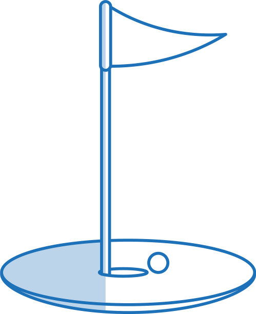 蓝色阴影剪影卡通高尔夫旗子图片下载