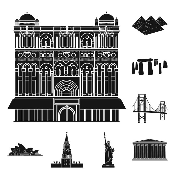 不同国家的景象黑色图标设置图片下载