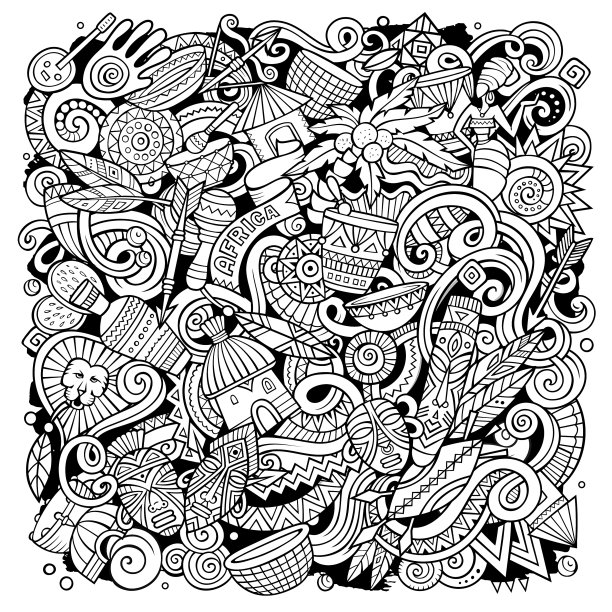 卡通可爱的素描涂鸦非洲图片下载